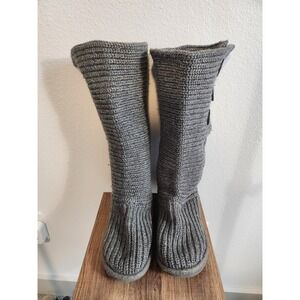 UGG Australia Gray Knit Cardy Button Up Knee High Boots Women's US 5 EU 36